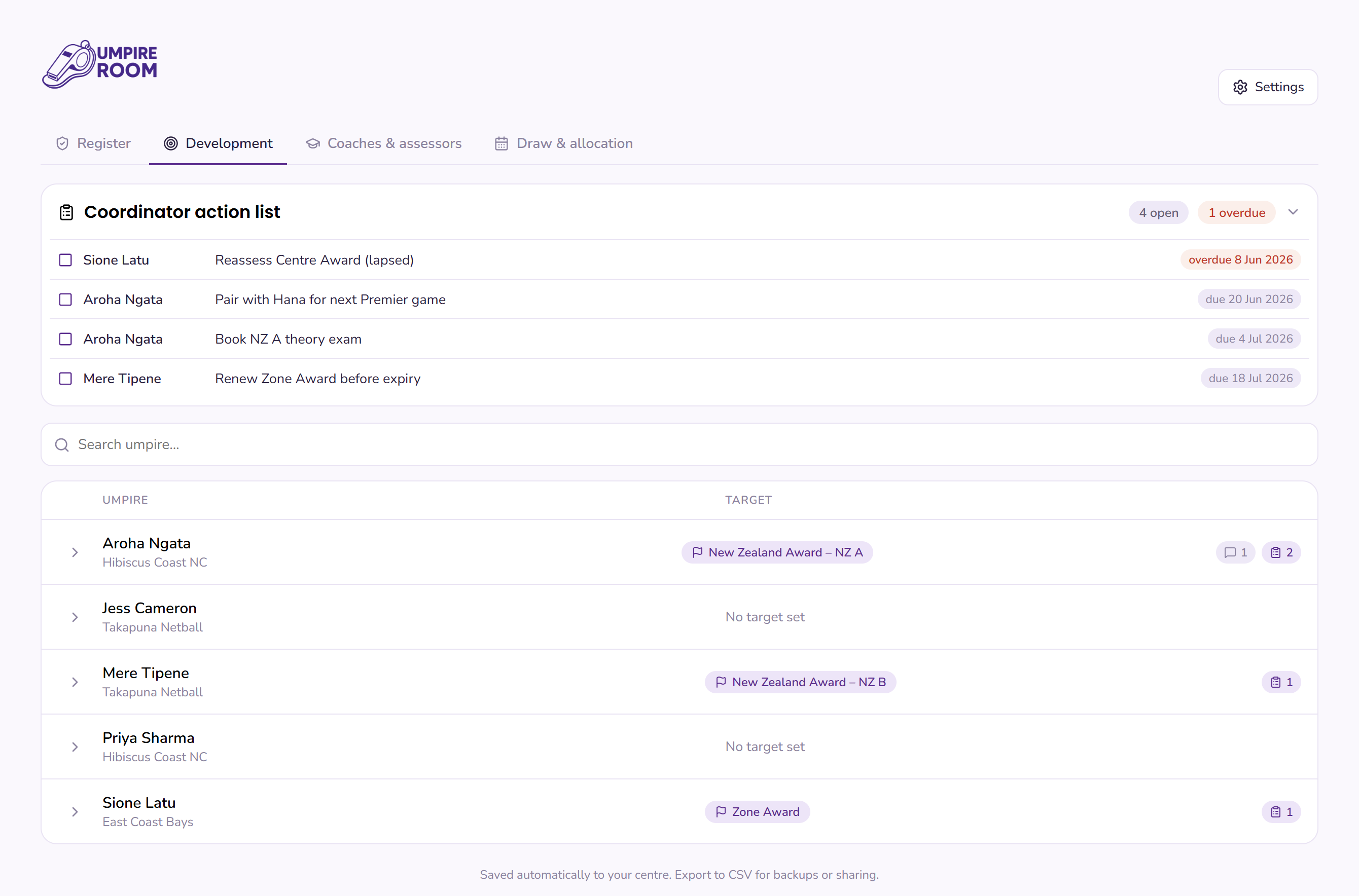 Development screen